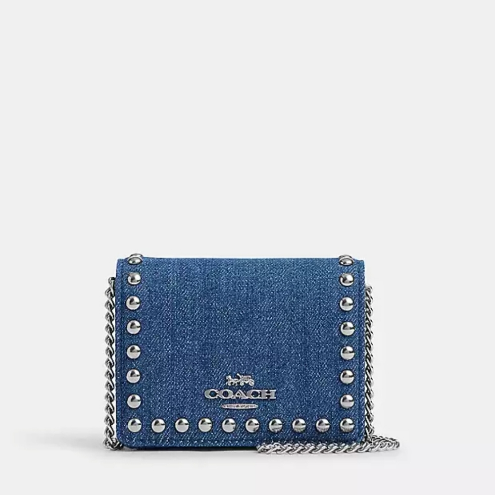 NWT COACH Mini Wallet On A Chain With Rivets